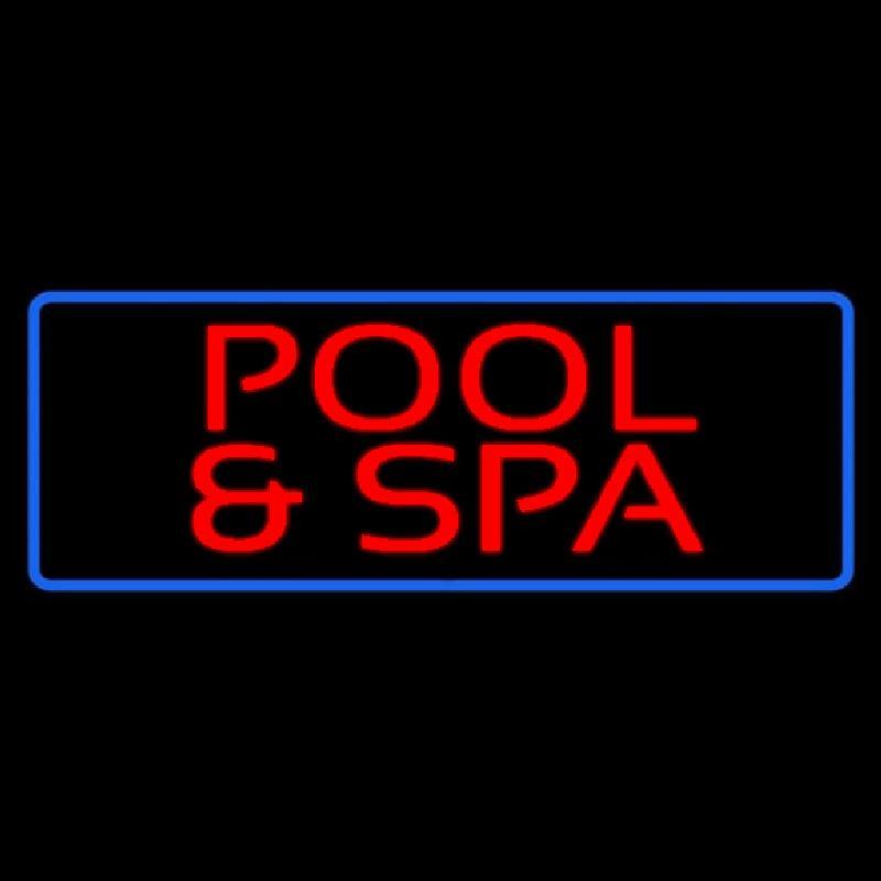 Red Pool And Spa Blue Border Handmade Art Neon Sign