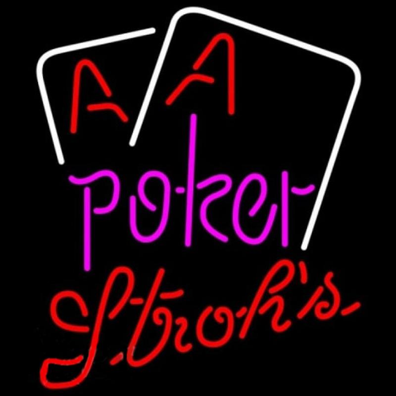 Strohs Purple Lettering Red Aces White Cards Poker Beer Sign Handmade Art Neon Sign