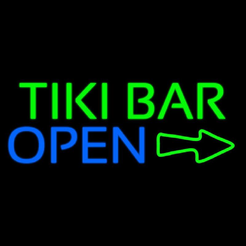 Tiki Bar Open With Arrow Handmade Art Neon Sign