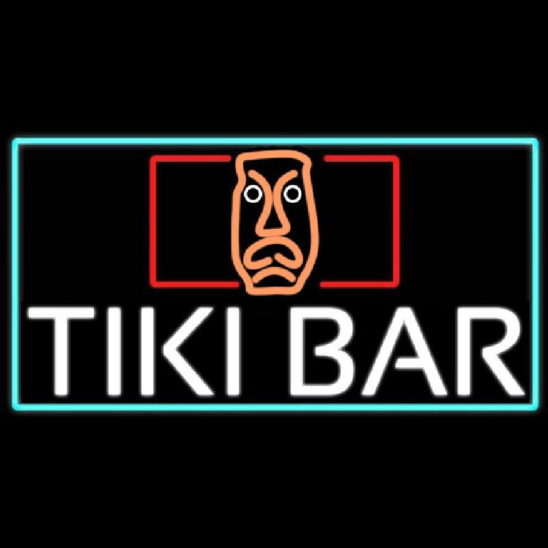 Tiki Bar Sculpture With Turquoise Border Real Neon Glass Tube Handmade Art Neon Sign