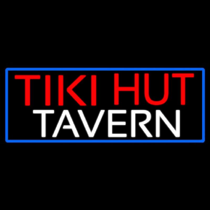 Tiki Hut Tavern With Blue Border Handmade Art Neon Sign