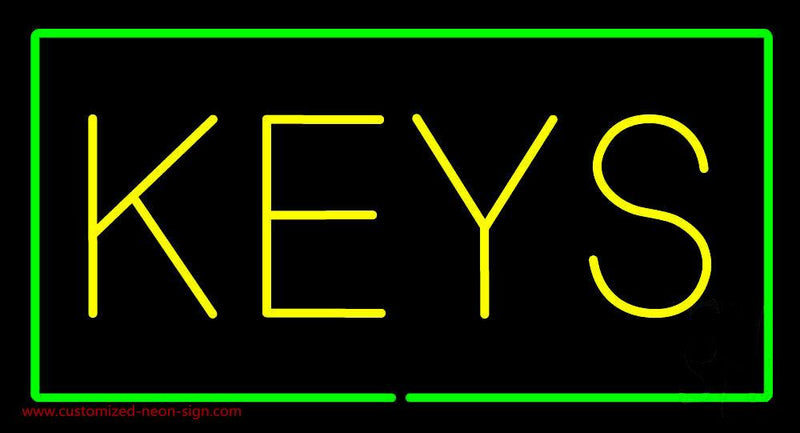 Keys Rectangle Green Handmade Art Neon Sign