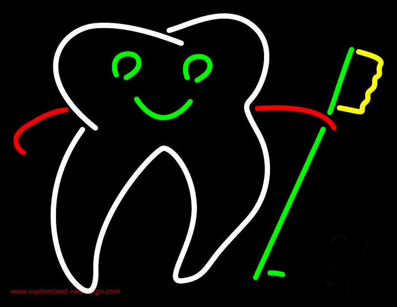 Tooth With Brush Logo Handmade Art Neon Sign